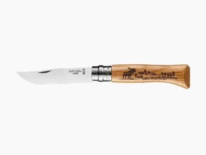Nóż Składany Opinel No 08 Inox Animalia Oak Moose 002627