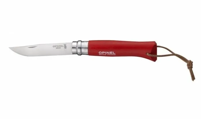 Nóż Składany Opinel Inox No 08 Red z rzemykiem 001705