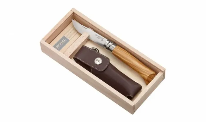 Nóż Składany Opinel No 08 z etui Lux Olivewood + Grawer Gratis