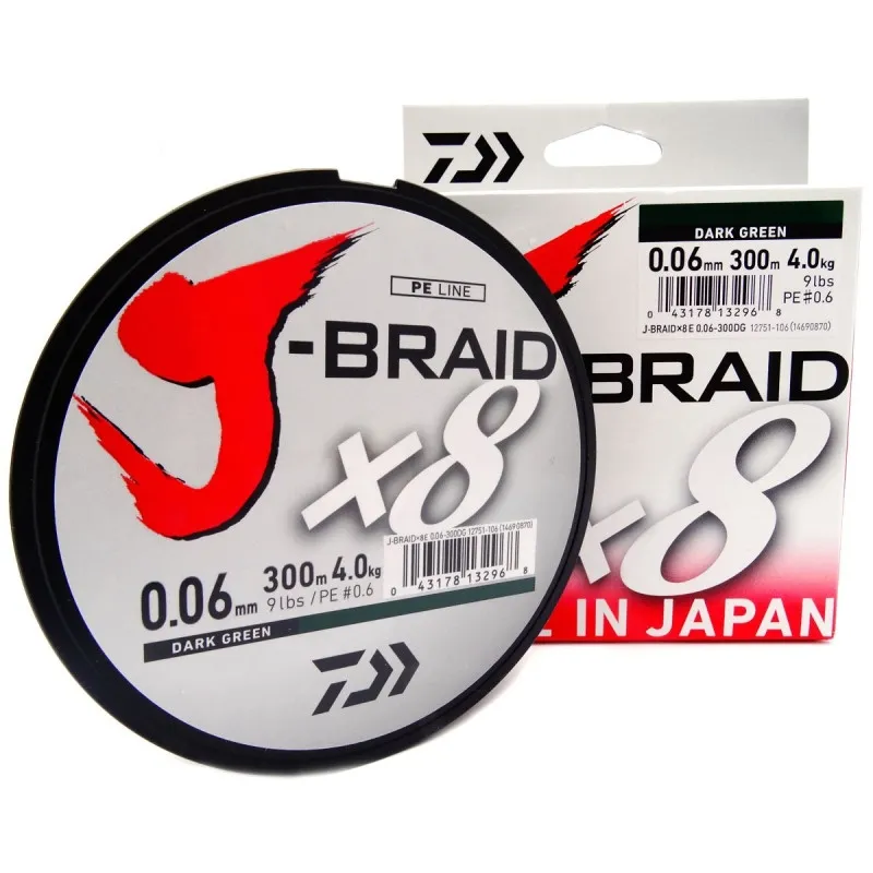 Plecionka Daiwa J-Braid X8 0.06MM 300M 4KG CIEMNOZIELONY 12751-106