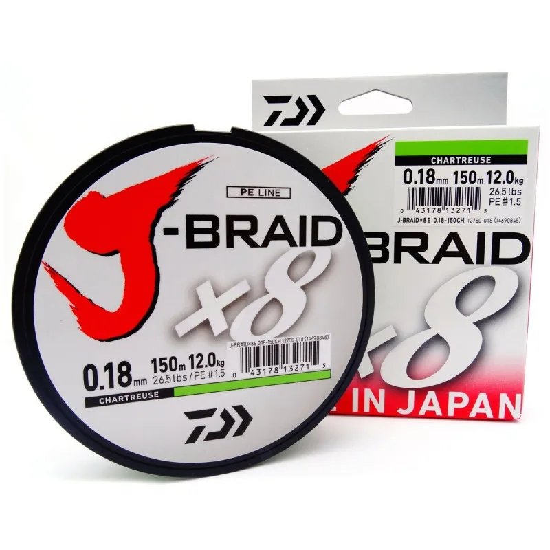 PLECIONKA DAIWA J-BRAID X8 0.18MM 150M CHARTREUSE 12750-018