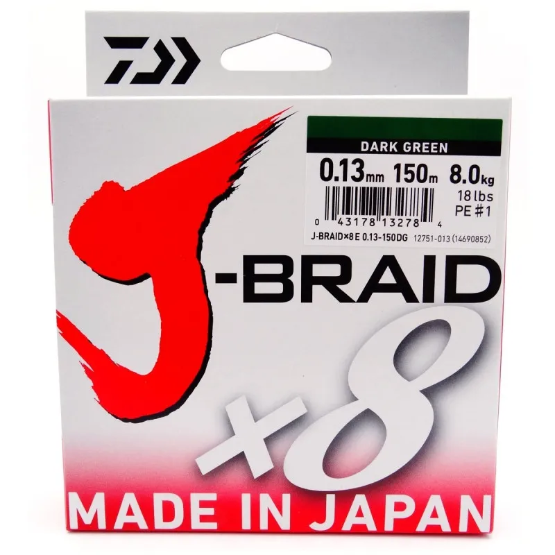 PLECIONKA DAIWA J-BRAID X8 0.13MM 150M CIEMNOZIELONA 12751-013