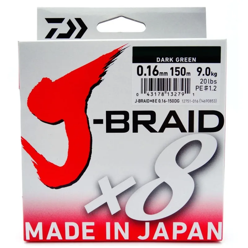 Plecionka Daiwa J-Braid X8 0,16mm 150m ciemnozielona - mocna i cienka