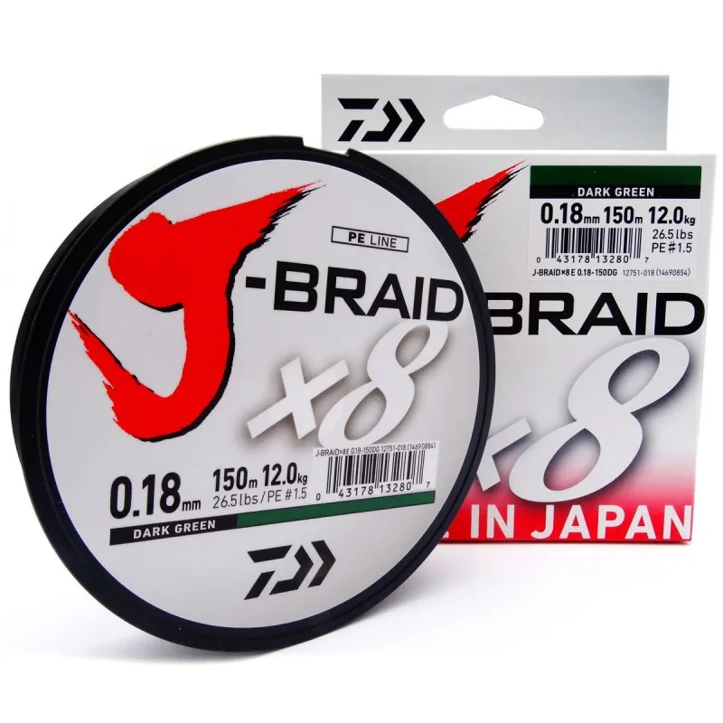 PLECIONKA DAIWA J-BRAID X8 0.18MM 150M CIEMNOZIELONA 12751-018