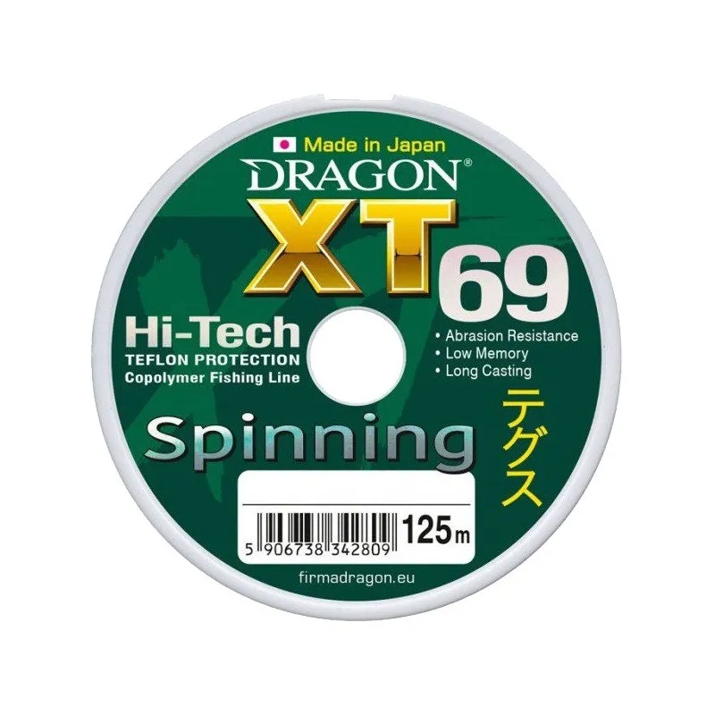 Żyłka Dragon Xt69 PRO SPINNING 125m 0,20mm/5,40kg szarozielona