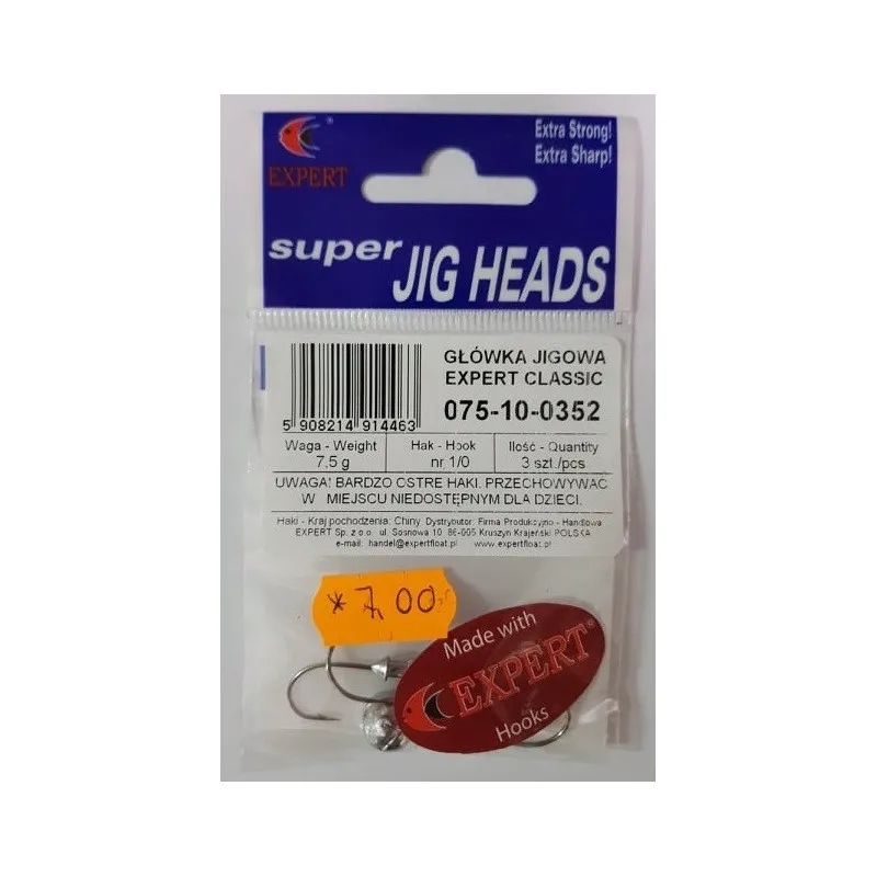 Główka Jigowa Expert Classic 7,5g hak 1/0  3szt.