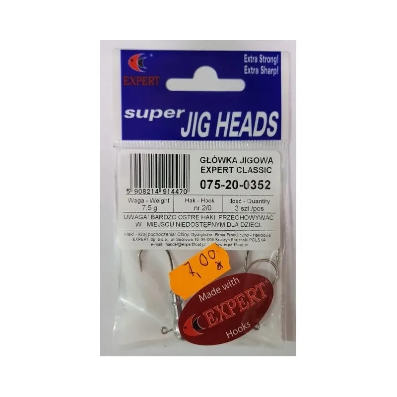 Główka Jigowa Expert Classic 7,5g hak 2/0  3szt.
