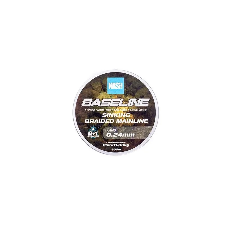 Nash Baseline Sinking Braid Camo 25lb 0.24mm 600m