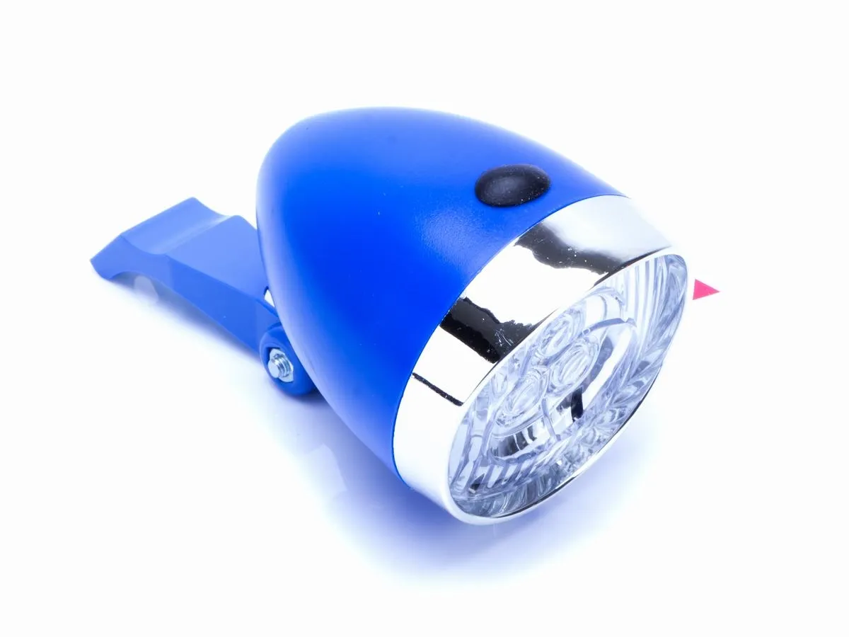 Lampa przód bateryjna 3-LED RETRO niebieska z włącz. 3xAAA z uchwytem OEM - Oficjalny Sklep Romet
