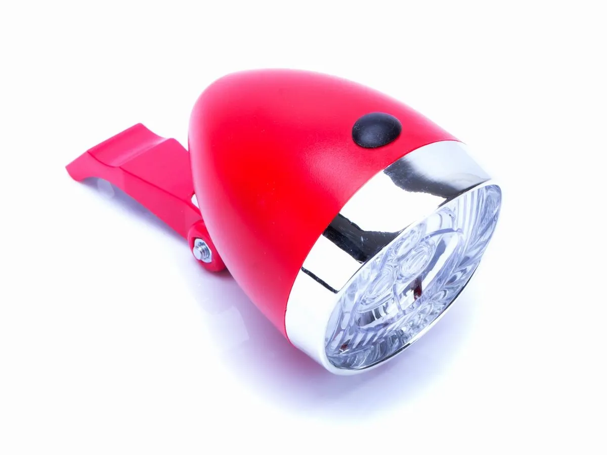 Lampa przód bateryjna 3-LED RETRO czerwona z włącz. 3xAAA z uchwytem OEM - Oficjalny Sklep Romet