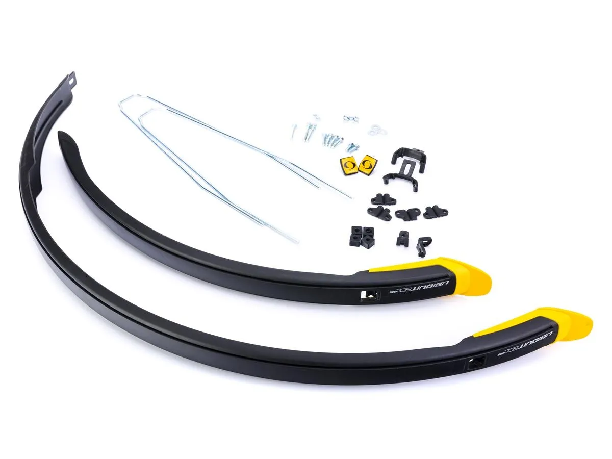 Błotnik 28" UBIQUIT PCV SDL 46 mm, czarny/chlapacz żółty, wsporniki/śruba - Oficjalny Sklep Romet