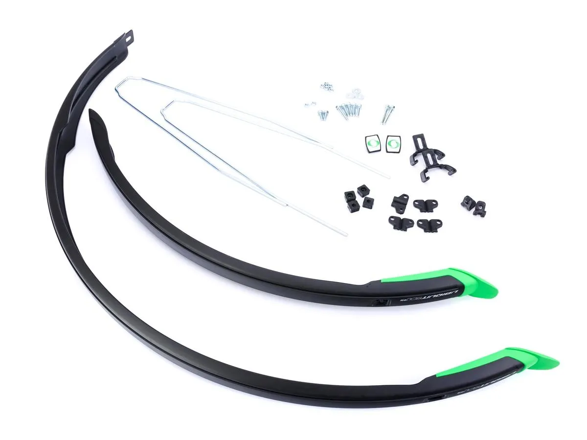 Błotnik 28" UBIQUIT PCV SDL 46 mm, czarny/chlapacz zielony, wsporniki/śruba - Oficjalny Sklep Romet