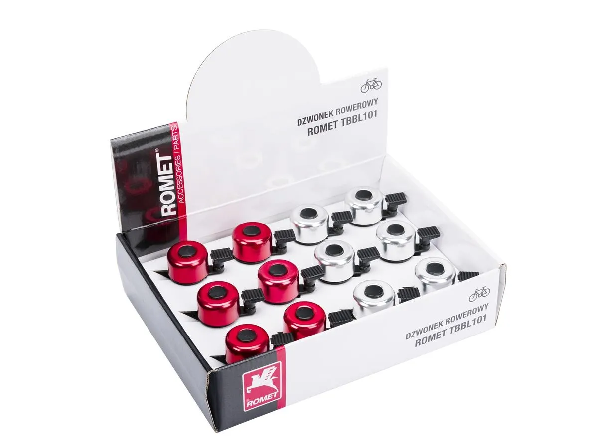 Dzwonek mod.101 alum."ding-dong" kolor srebrny/czerwony / BOX=12 szt./ - Oficjalny Sklep Romet