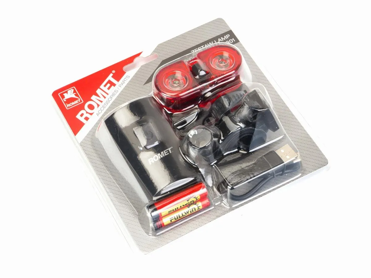Zestaw lamp p. 1-LED + t. 2-LED  mod.R-301 blister  et/logo ROMET - Oficjalny Sklep Romet