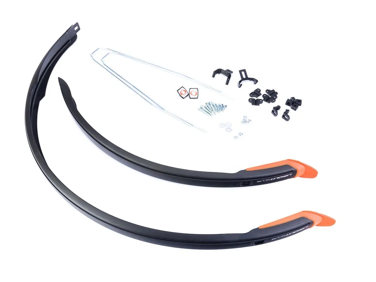 Błotnik 28" UBIQUIT PCV SDL 46 mm, czarny/chlapacz pomarańczowy, wsporniki/śruba - Oficjalny Sklep Romet