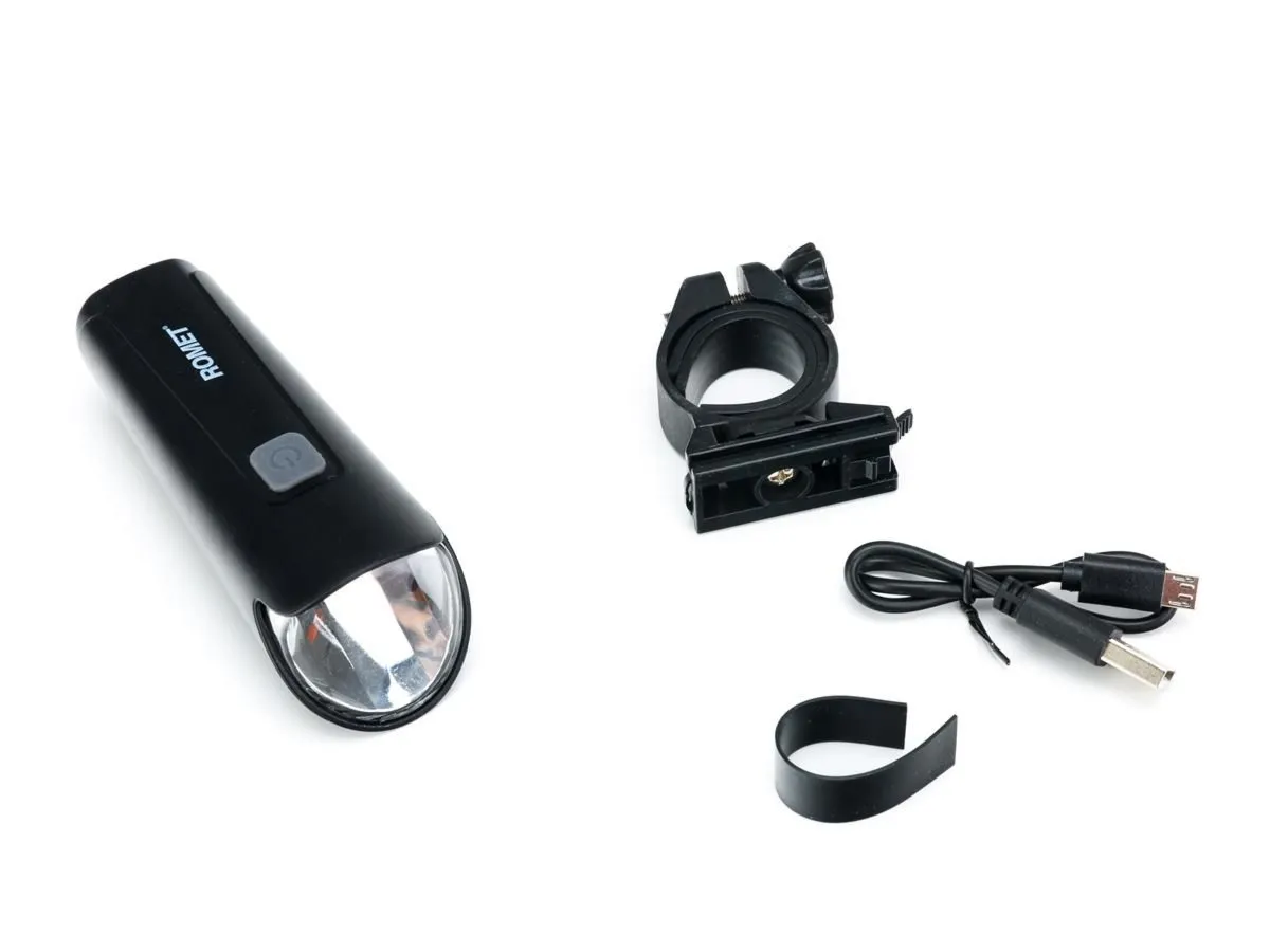 Lampa przednia JY-7126-1 z uchwytem 60 lux, micro USB et/logo ROMET - Oficjalny Sklep Romet