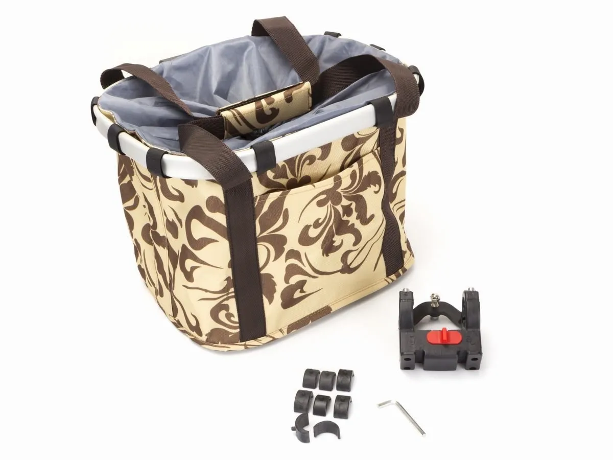 Koszyk na kierownicę z materiału HB-144/KLIP/ 330X270X260 mm brązowo-beżowy - Oficjalny Sklep Romet