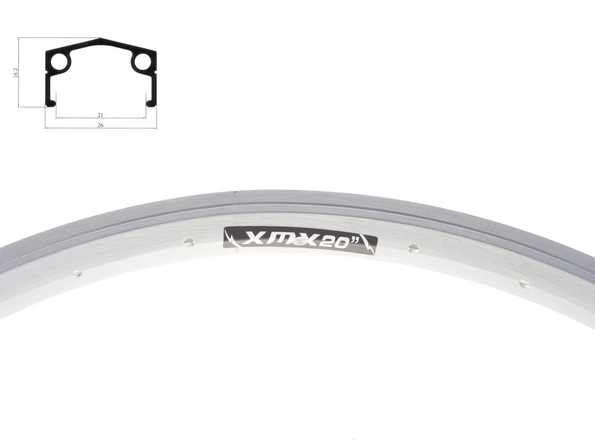Obręcz XMX 20" 36-otwrów 21x16,2 mm alu. srebrna anodyzowana