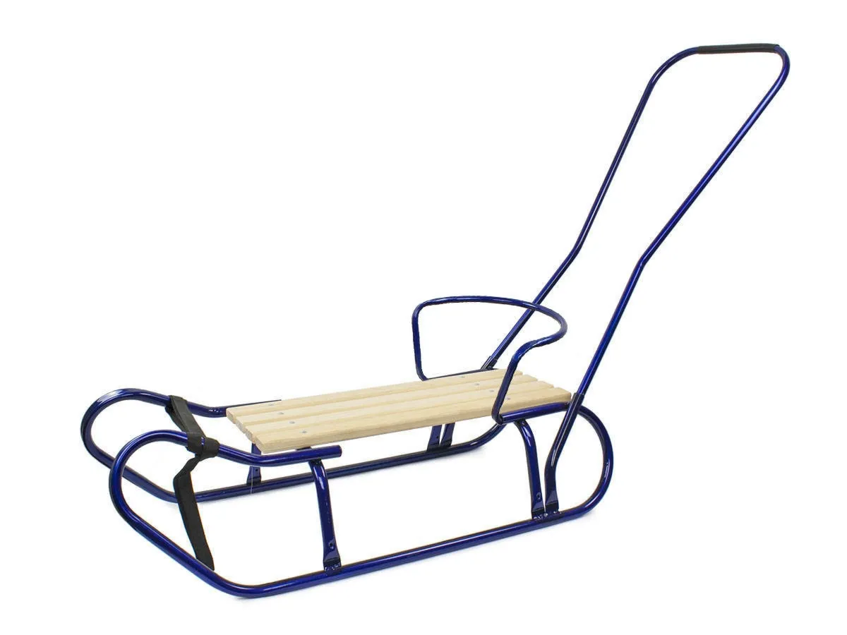 Sanki SONIA metalowe z oparciem i pchaczem - granatowe