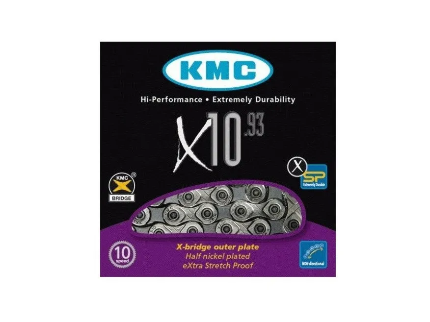 Łańcuch 10-rzędowy KMC X-10 114-ogniw srebrny z zapinką box