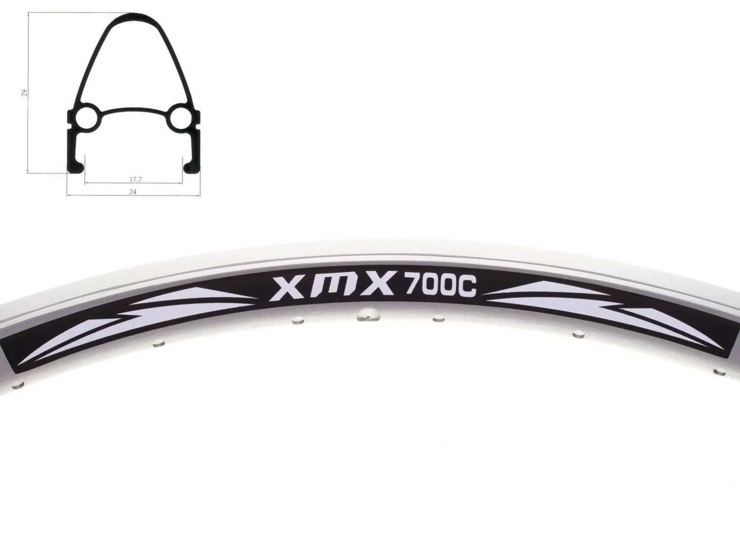 Obręcz stożek 28" YKL-D6 36-otworów srebrna CNC anodyzowana