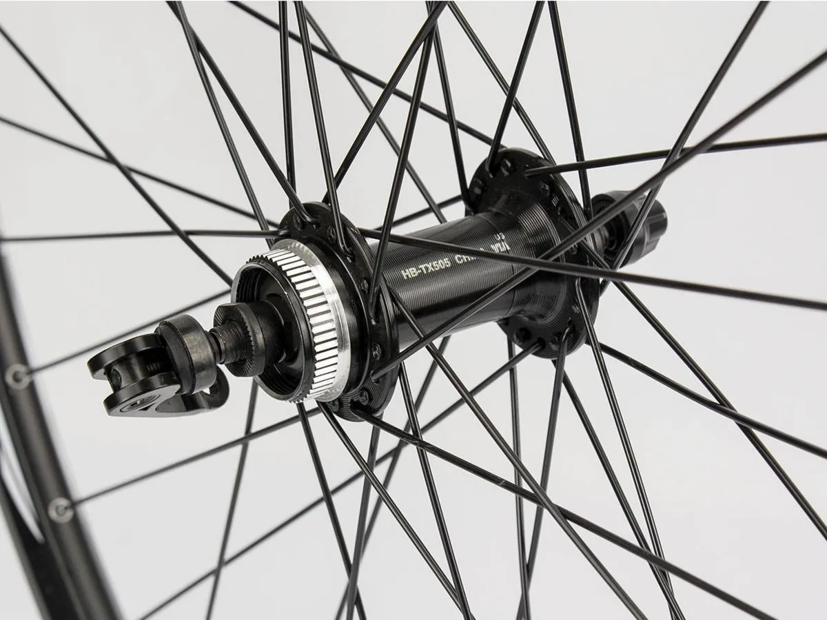 Koło przód 26" piasta Shimano HB-TX 505 Center Lock, obręcz disc nitowana czarna
