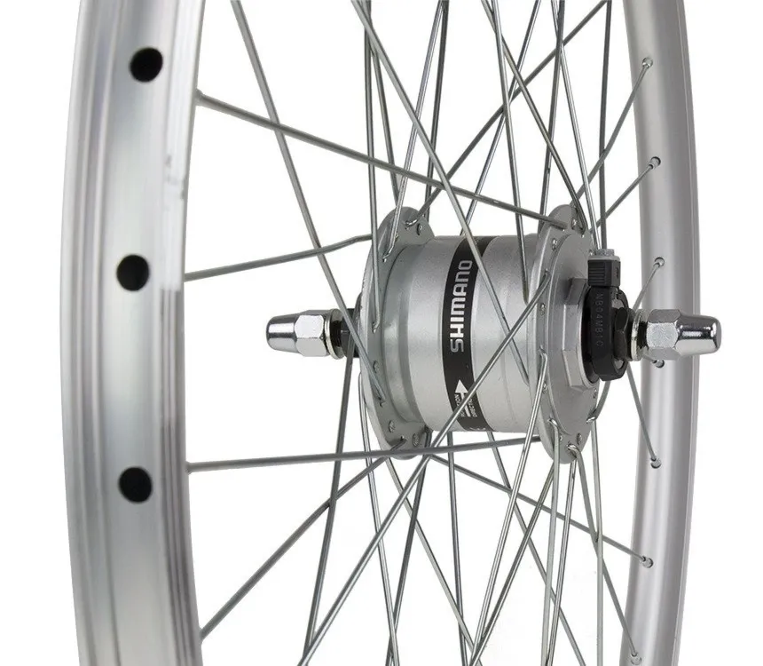 Koło przednie 28" obręcz stożkowa srebrna, piasta z prądnicą shimano DH-3N31NT 3W/6V