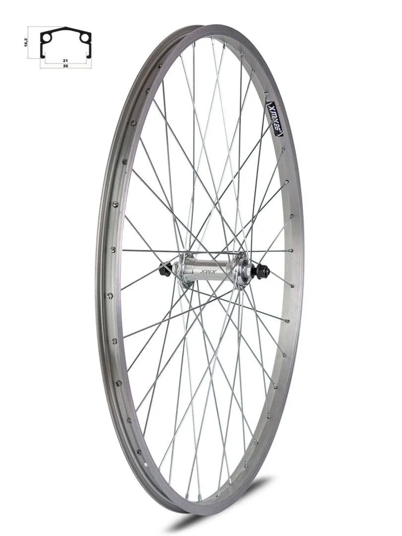 Koło przednie 28" obręcz aluminiowa, piasta stalowa.