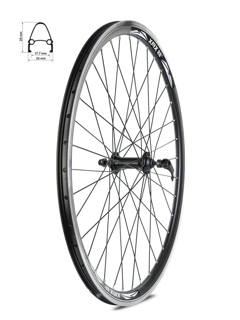 Koło przód 26" obręcz XMX stożek czarna-piasta QR aluminiowe łożyska maszynowe czarna