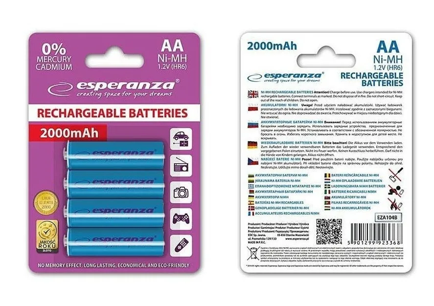 Akumulatorki AA Esperanza 2000mAh 4szt. niebieskie