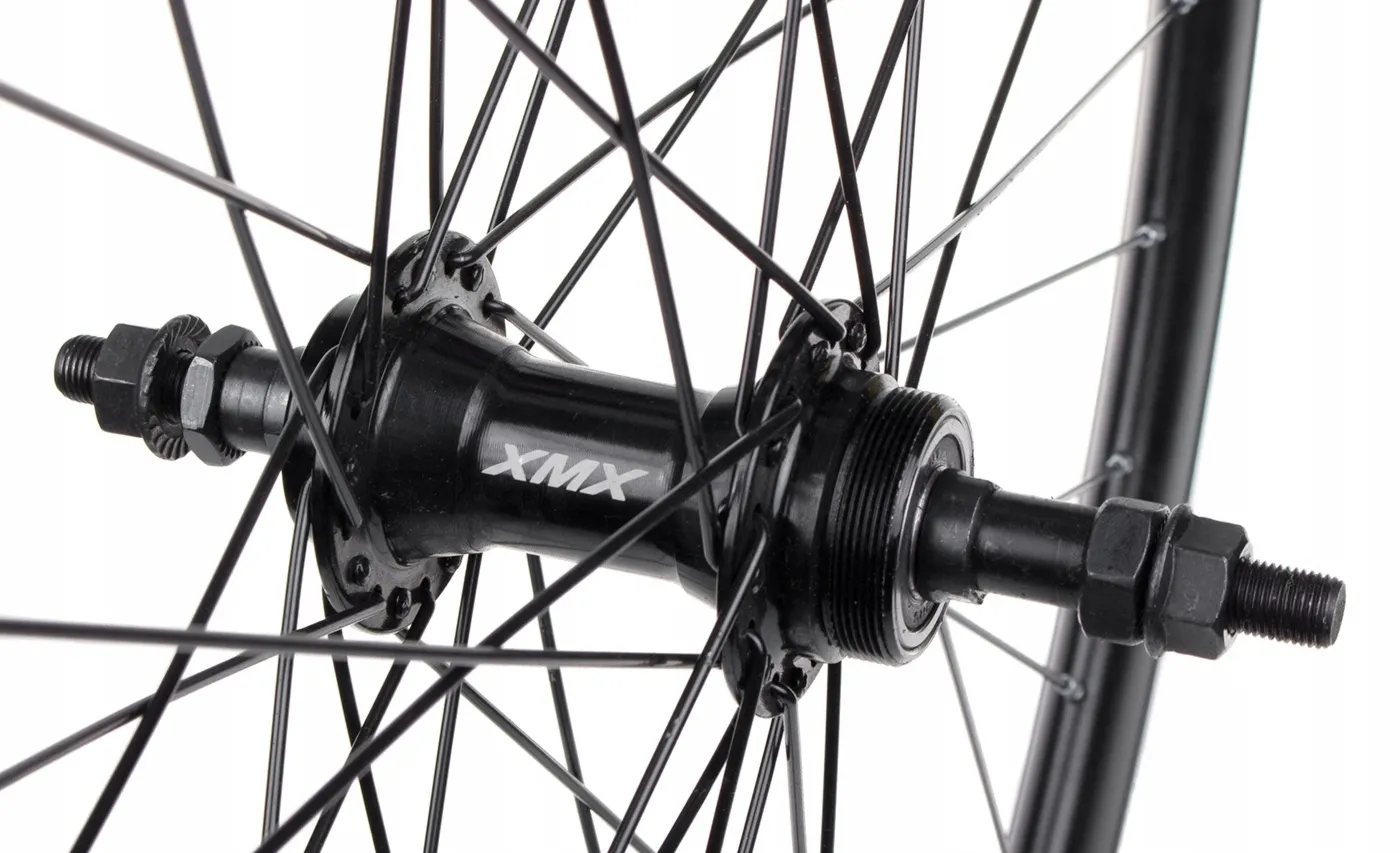 Koło tylne 27,5" obręcz stożkowa czarna, piasta aluminiowa czarna, łożyska maszynowe na nakrętki, szprychy czarne