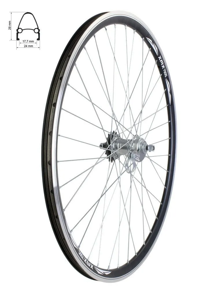 Koło tylne 28" obręcz stożkowa XMX, piasta samohamowna Velosteel - Czarne