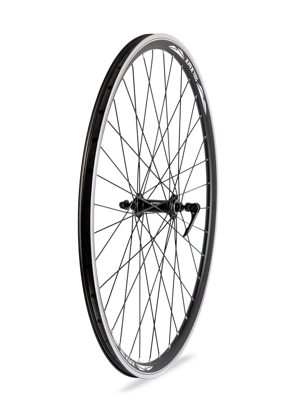 Koło przód 28" piasta XMX-A281Q F łożyska maszynowe, obręcz stożkowa czarna, szprychy czarne
