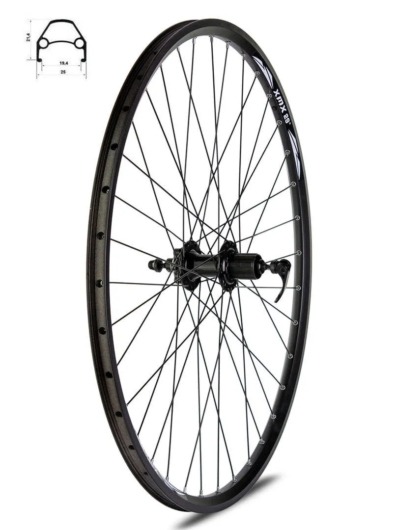 Koło tylne 28-29" Disc piasta XMX A291 kaseta 8-9-10 rzędów, hamulec tarczowy, łożyska maszynowe, obręcz disc YL-D23 nitowana czarna, szprychy czarne
