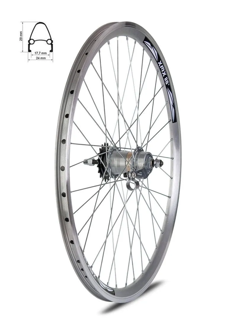 Koło tylne 26" piasta Shimano Nexus 3 - biegi z osprzętem, obręcz stożek srebrna