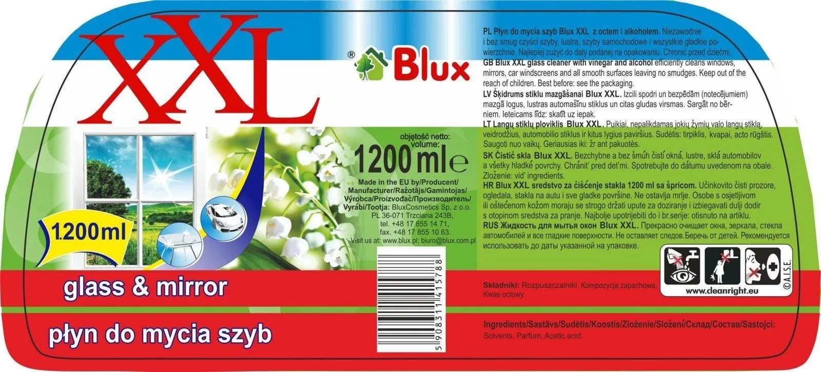 Płyn do mycia szyb konwalia Blux 1200 ml