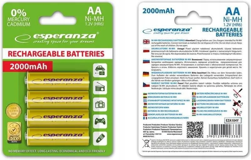Akumulatorki AA Esperanza 2000mAh 4szt. żółte