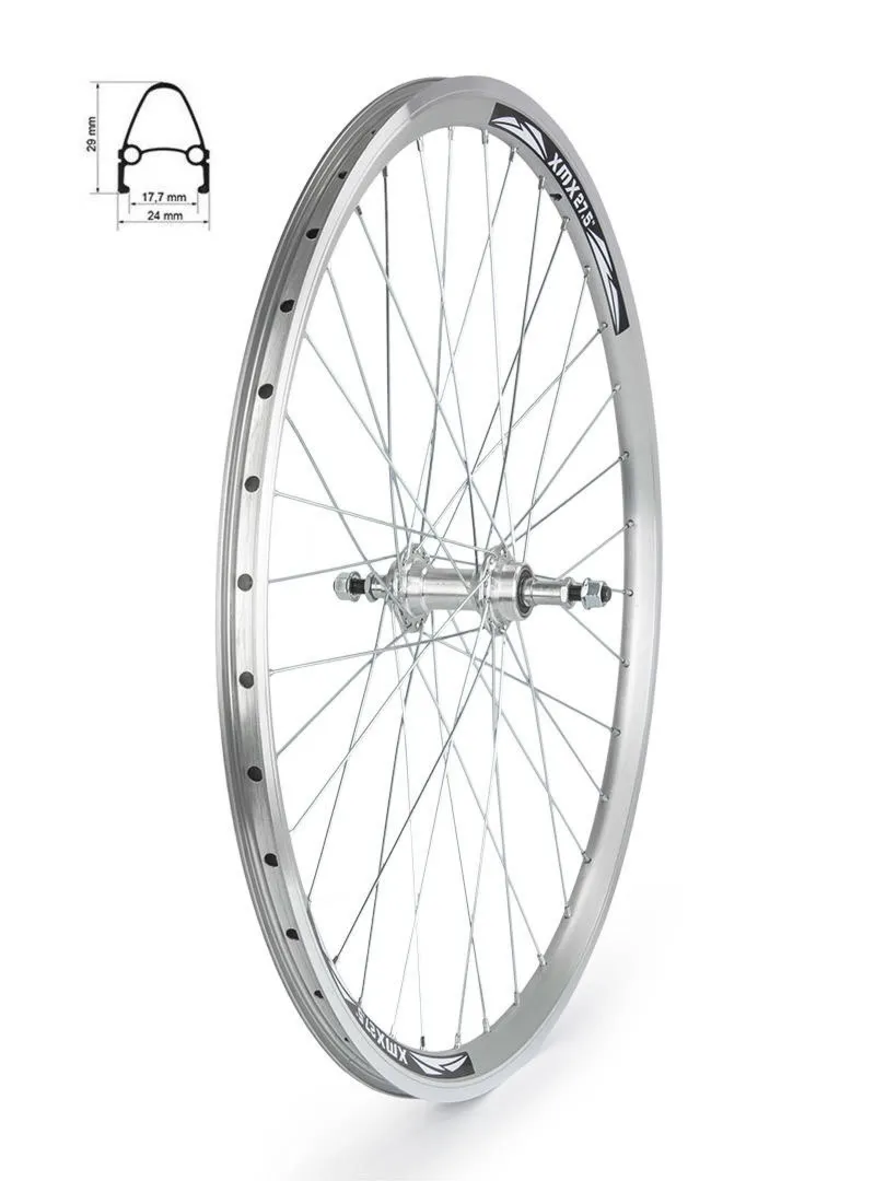 Koło tylne 27,5" obręcz stożkowa srebrna, piasta aluminiowa łożyska maszynowe na nakrętki, srebrne