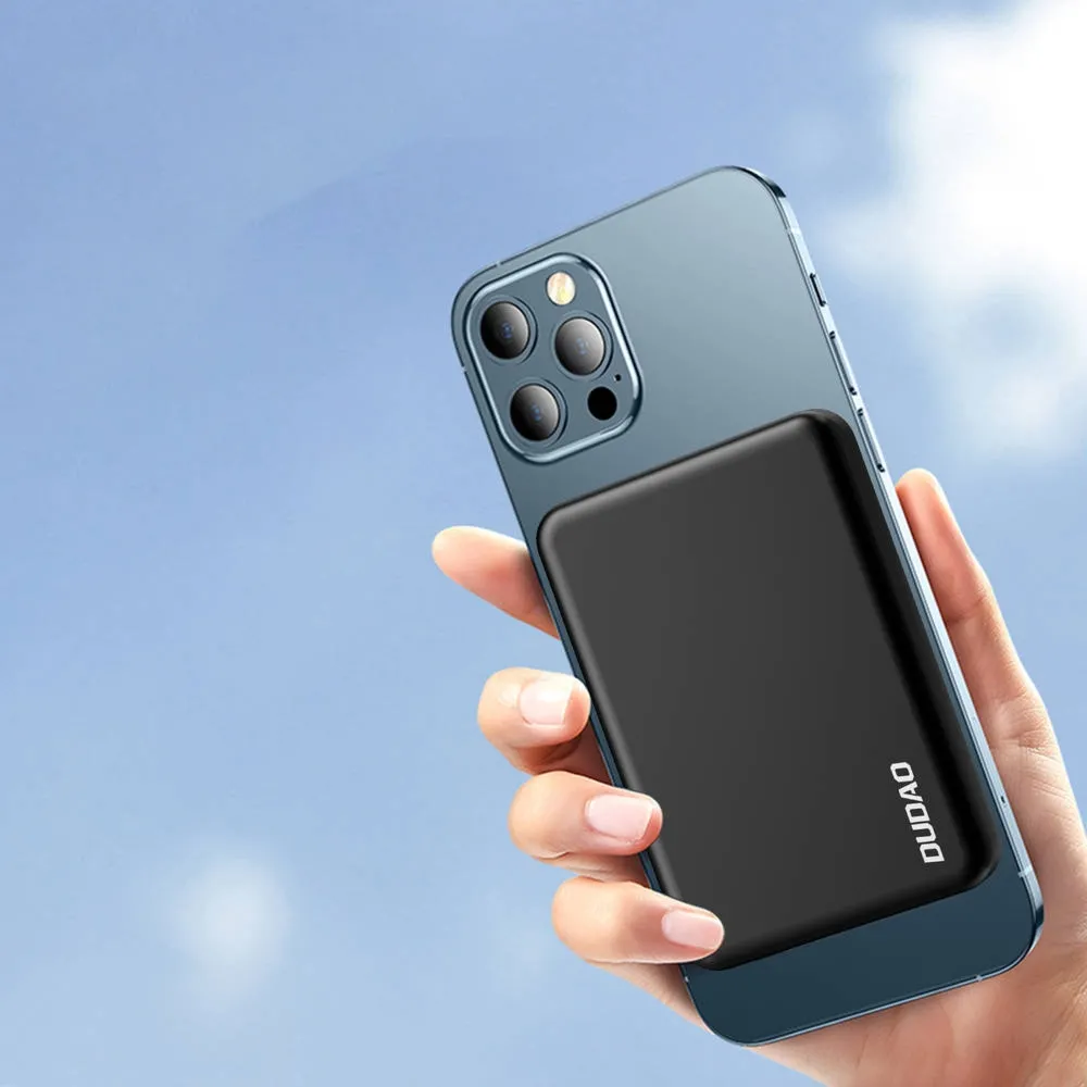 Bezprzewodowy powerbank Dudao K14S MagSafe 10W 5000mAh + metalowy adapter pierścień do ładowania magnetycznego biały