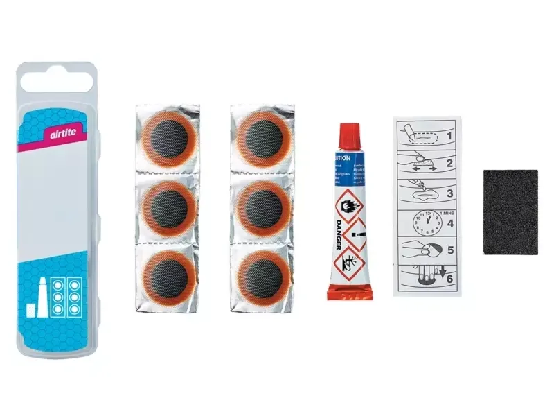 Zestaw łatek do dętek WELDTITE Airtite Puncture Repair Kit (6x Łatka + Klej + Papier ścierny)