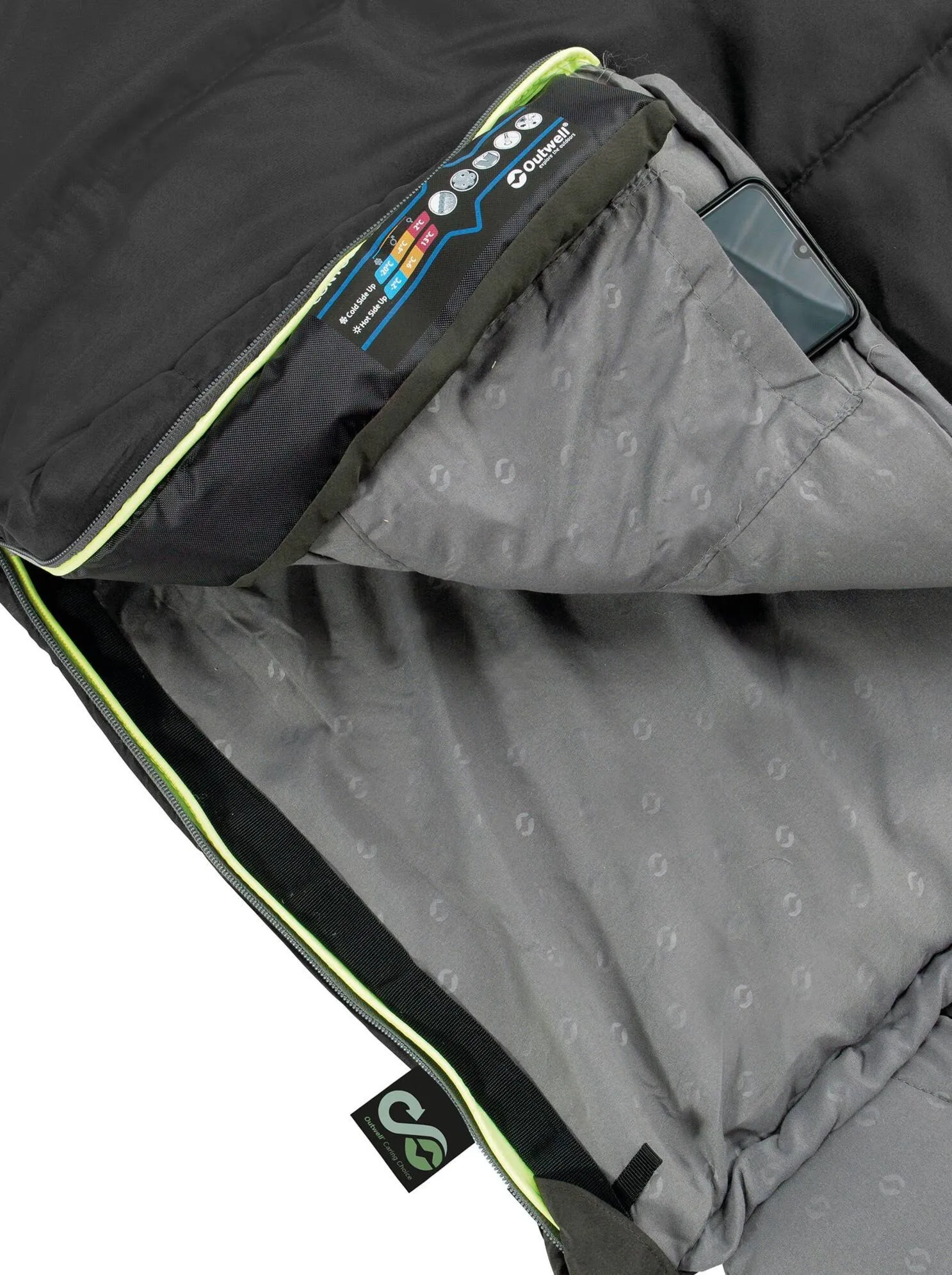 Śpiwór syntetyczny Outwell Contour (190 cm) - Lewy midnight black/grey