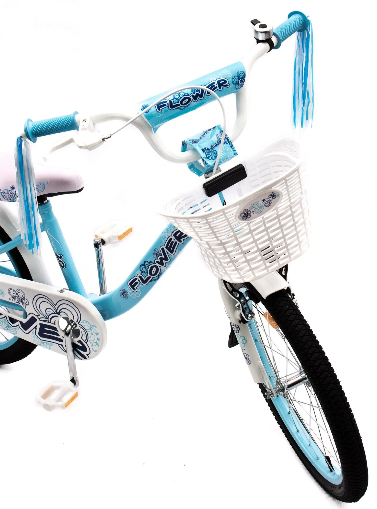 Rower dziecięcy FLOWER 20" błękitno-biały - złożony