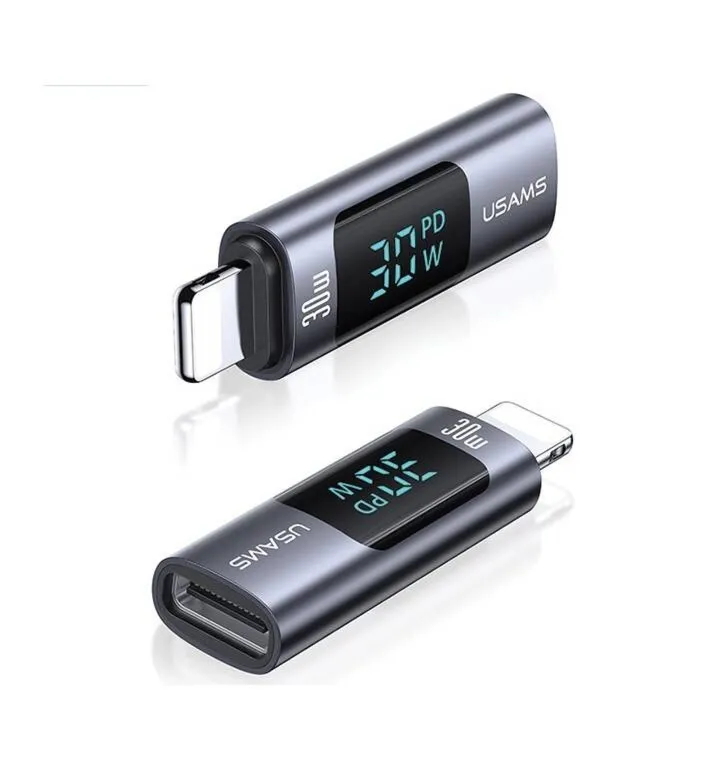 Adapter z wyświetlaczem USAMS AU18 USB-C - Lightning Digital Display 30W stalowy/aluminium
