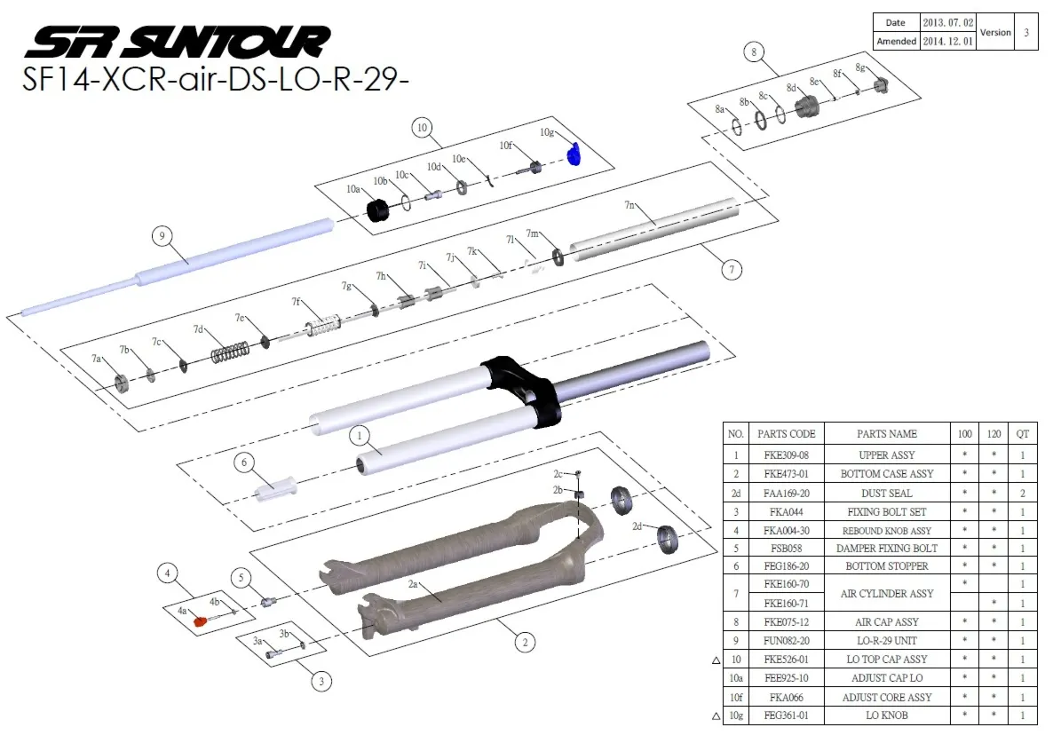 Amortyzator Suntour XCR AIR 29" blokada na goleniu skok 100mm powietrze czarny
