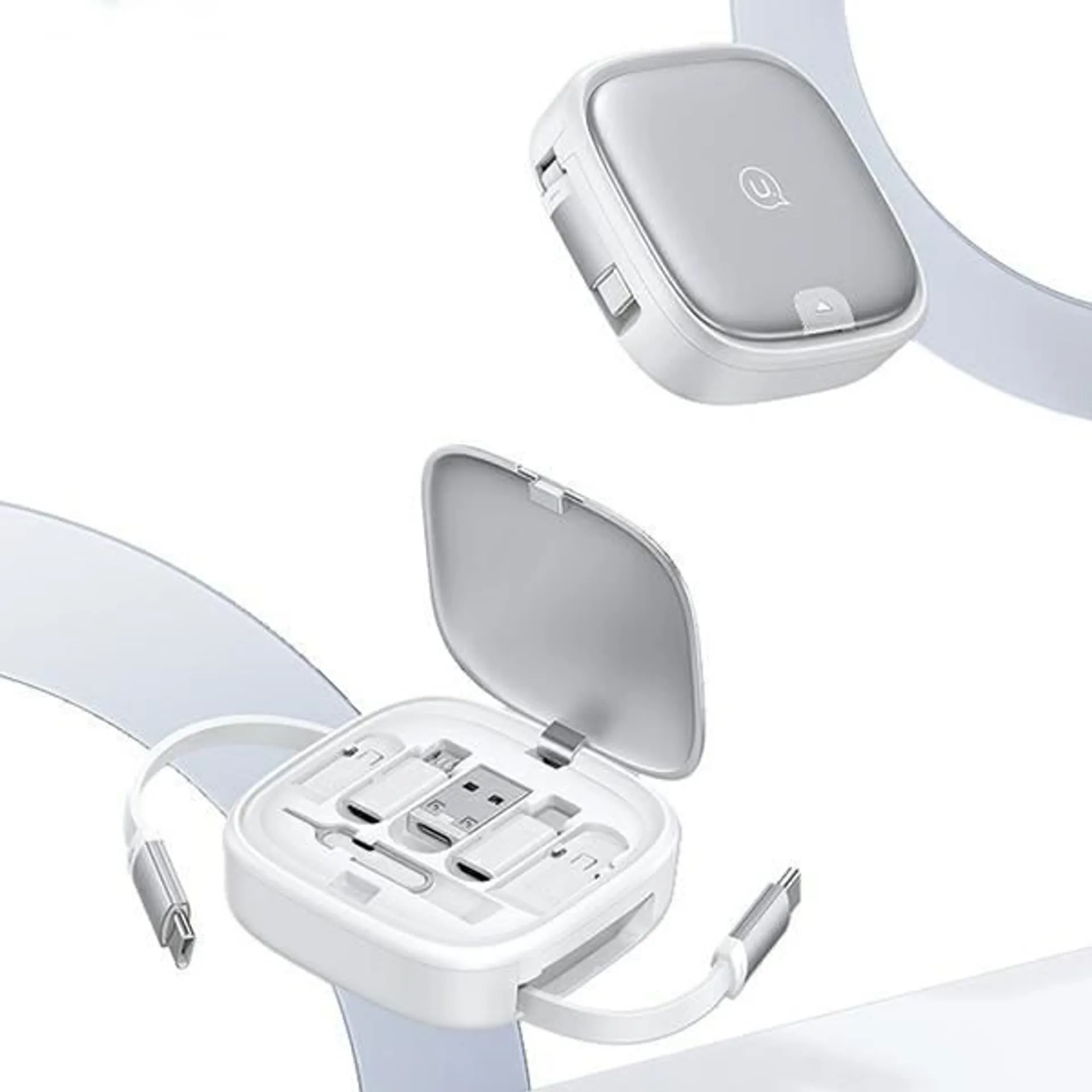 Kabel rozwijany 3w1 z pudełkiem USAMS MicroUSB-USB-C Lightning 60W srebrny US-SJ650