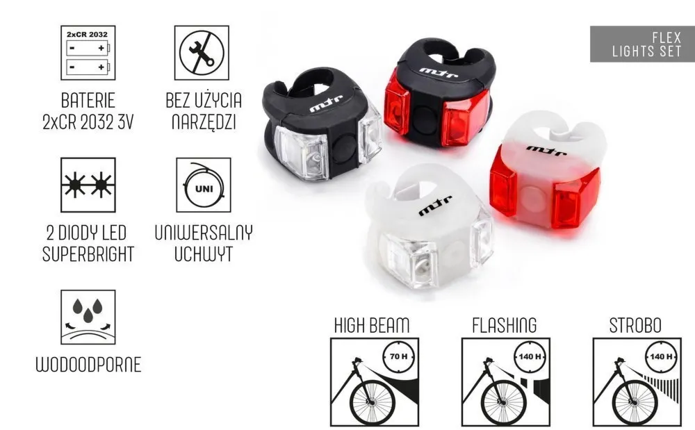 Zestaw lampek rowerowych Meteor Flex biały