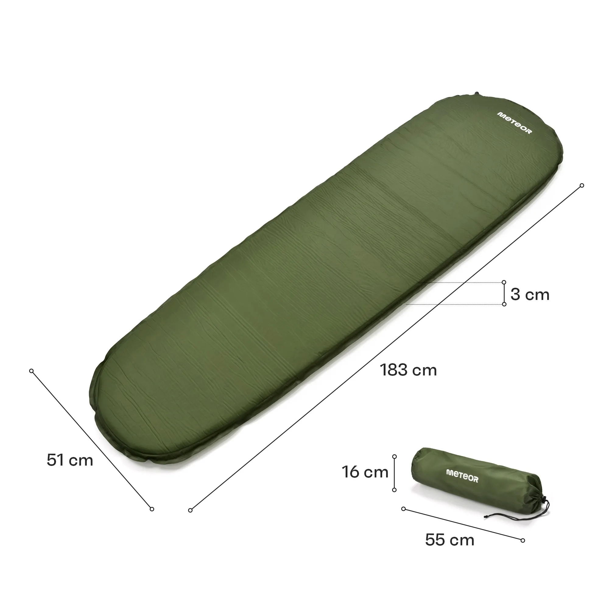 Mata samopompująca Meteor 183×51×3 cm zielony