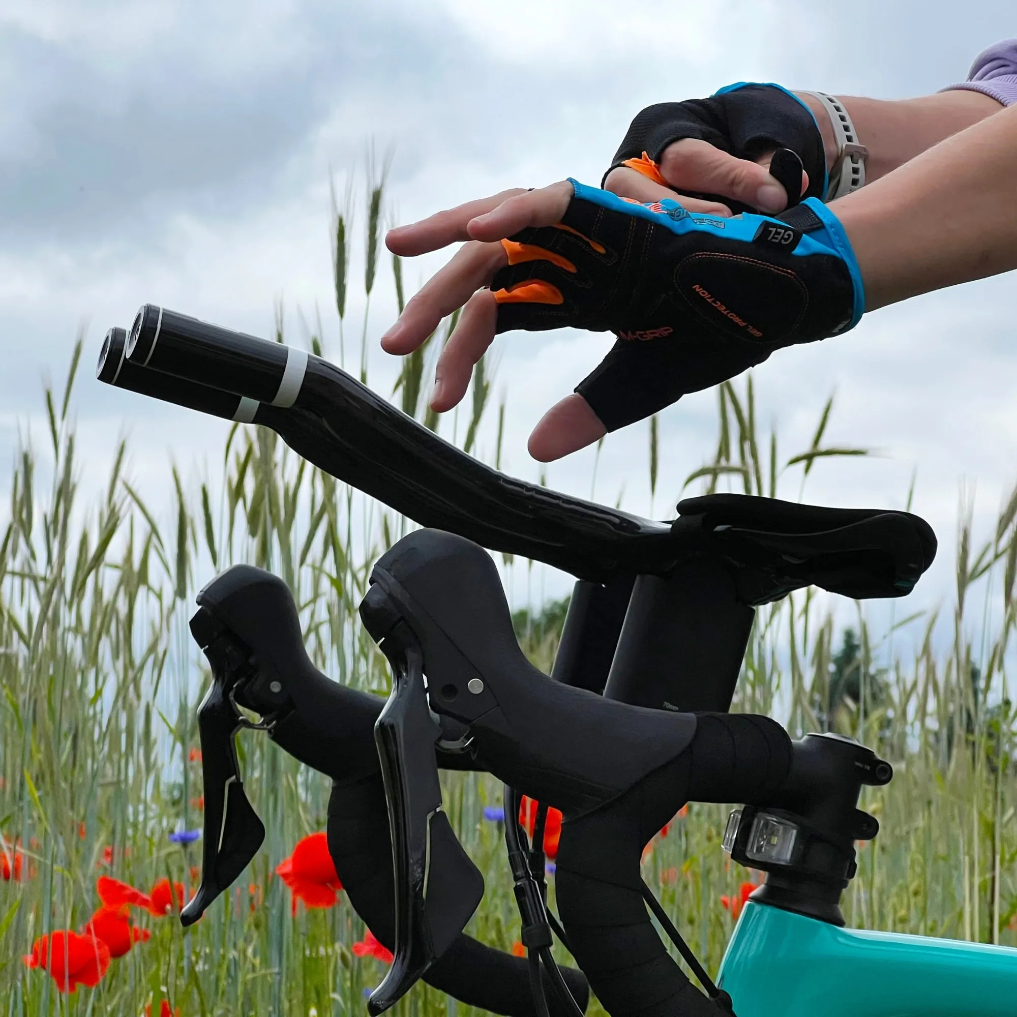 Rękawiczki rowerowe Meteor Gel GX36 M niebieski/pomarańczowy