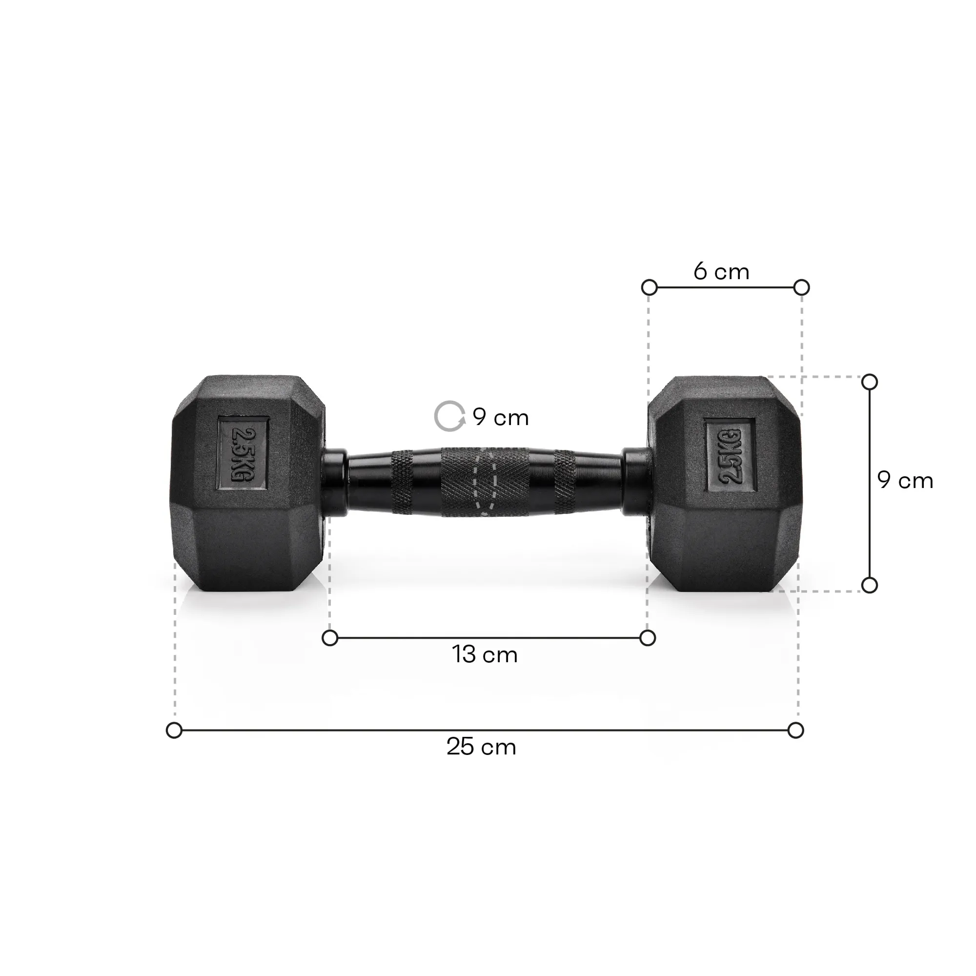 Hantel heksagonalny gumowany Meteor 2.5kg