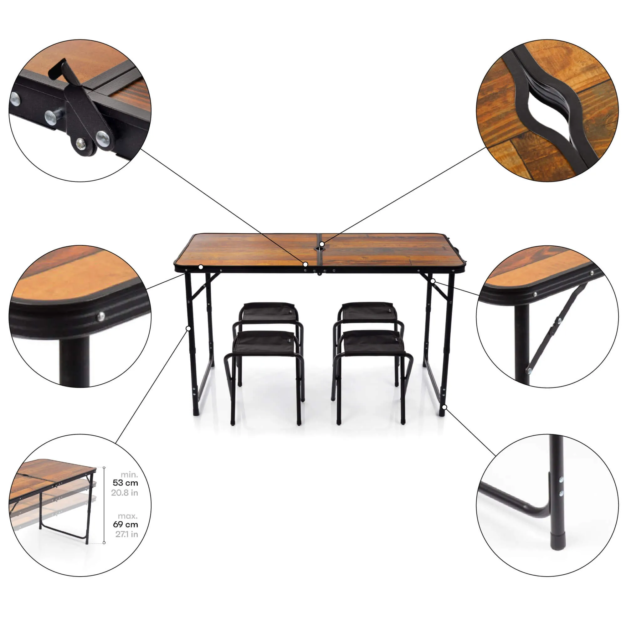 Stół składany z krzesłami Meteor Pesta wood